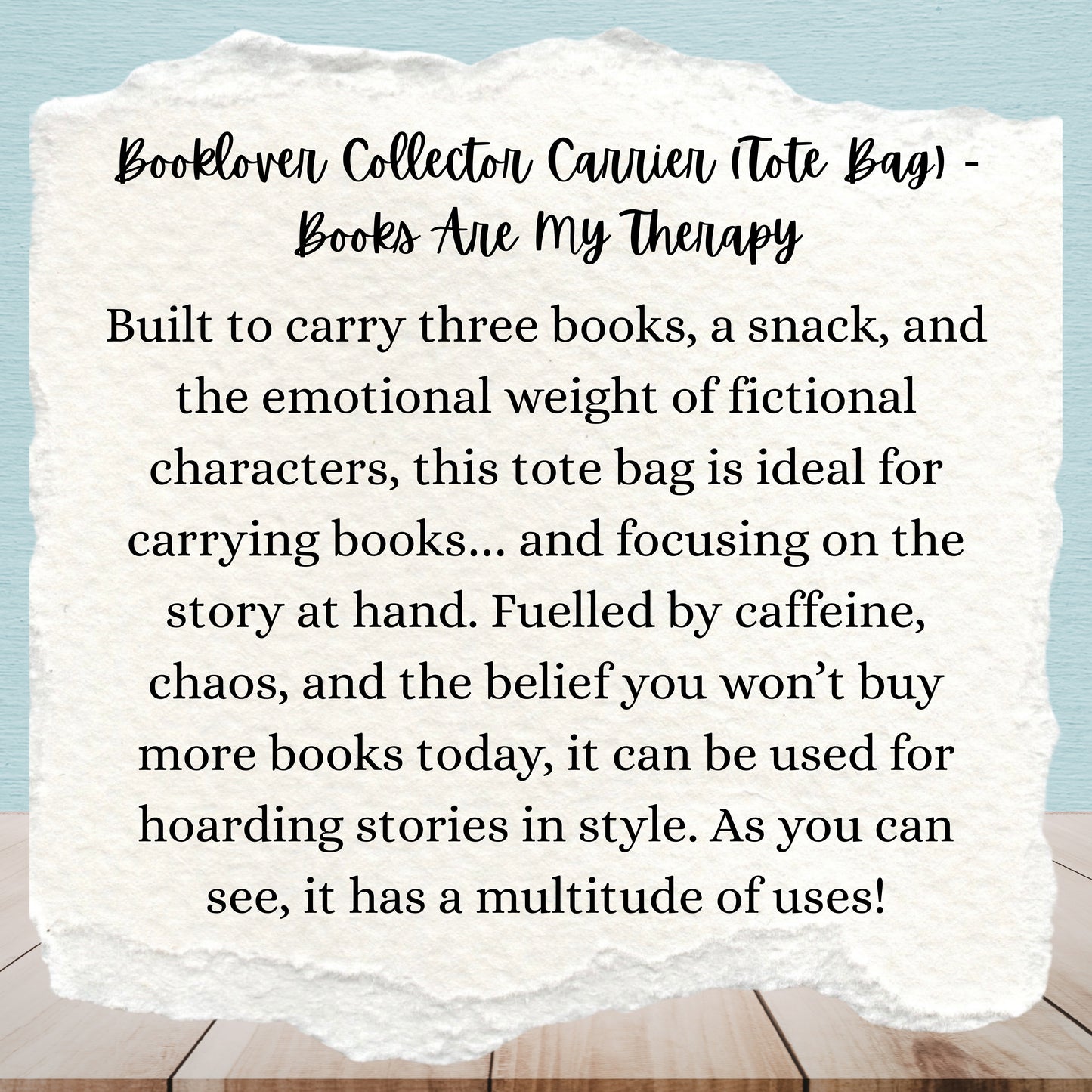 Booklover Collector Carrier | Books Are My Therapy | Tote Bags