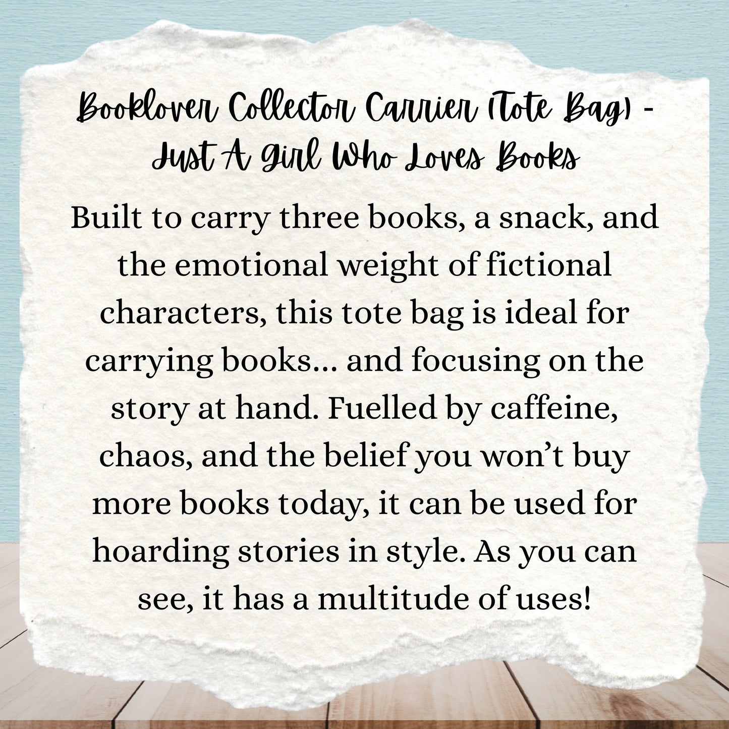 Booklover Collector Carrier | Just a Girl Who Loves Books | Tote Bags